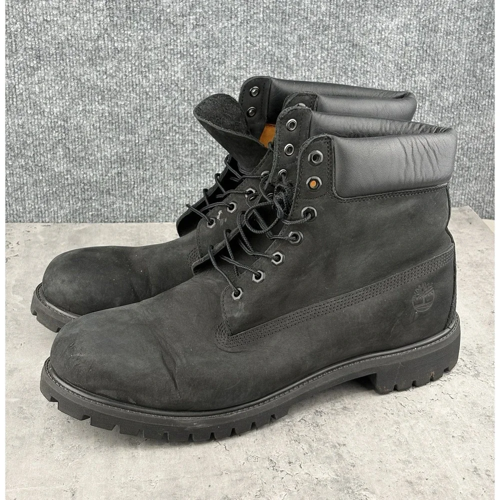 Timberland 6 Inch Premium Waterproof Boots Mens 15 Black Nubuck Leather 10073